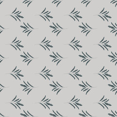 Navy blue little minimalistic seamless pattern with leaves branches. Grey background. Doodle style.