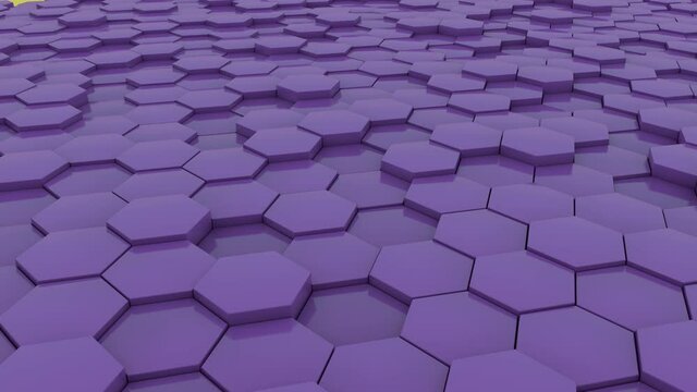 Abstract 3D animation of a purple hexagon that multiplies and fills the space. Abstract geometric background.