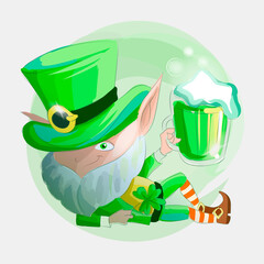 Saint Patricks day. 17 March. Leprechaun with beer, isolated. Vector symbol, watercolor design. Usable for banners, greeting cards, flyers and posters. Typography, colorful logo