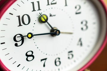Fototapeta na wymiar Mechanical hand clock white dial. Spring alarm clock.