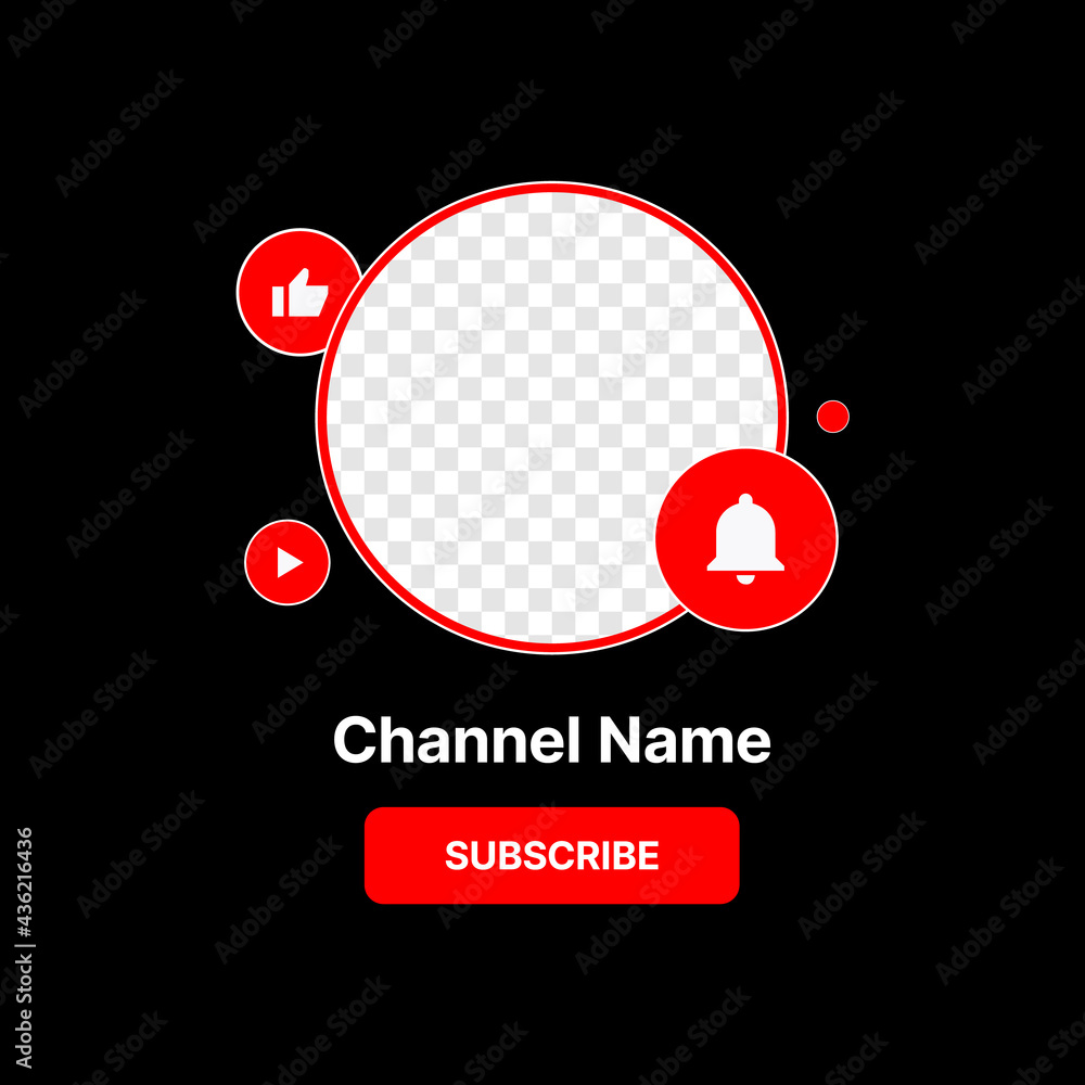 Poster social media profile icon interface. subscribe button. channel name. transparent placeholder. put yo