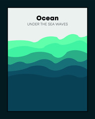 Ocean under blue sea waves background pattern flat vector