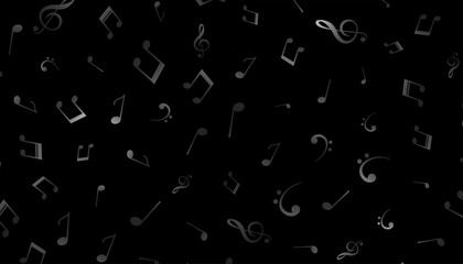 Fototapeta na wymiar musical notes pattern on black background