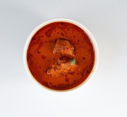Chicken tikka masala spicy curry meat food Butter chicken in take away blow . isolate on white