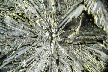 Salt crystal macro close up under the light microscope, magnification of 100 times, microscope...