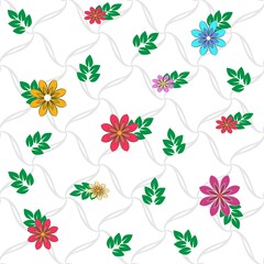 Pattern with colorful flower on light gray line