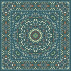 Ancient Arabic square pattern. Colored Persian ornament for fabric design, interior decoration, textile scarf, carpet. - 436221284