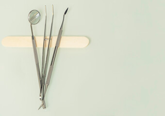 Dentist tools on the desk table. Concept of oral health care.