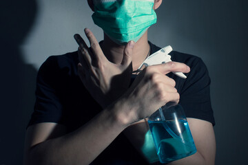 man wearing mask for protection from coronavirus nCov covid-19 crisis outbreak pandemic biohazard...