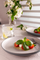 Caprese salad with basil on a plate