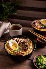 Fototapeta na wymiar Asian ramen soup with chicken