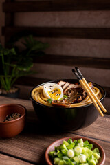 Asian ramen soup with chicken