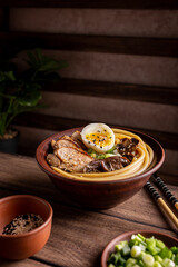 Asian ramen soup with chicken