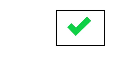 A green check mark in the box. Check box. Check the box, make a choice