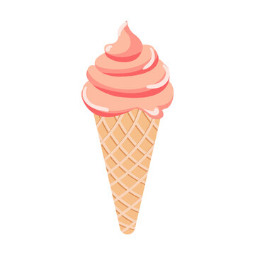 Cartoon vector illustration isolated object girlish pink dessert ice cream cone