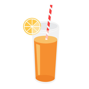 Cartoon vector illustration isolated object fresh, fruit orange juice with straw