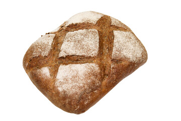 Brown homemade whole grain bread isolated on white background with work pah.