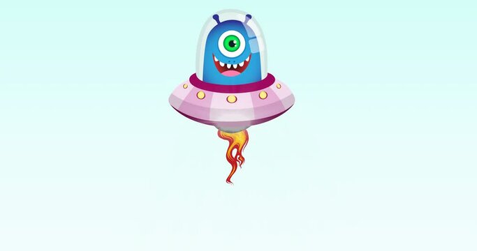 Animation of 4th of july text with smiling allien over blue background