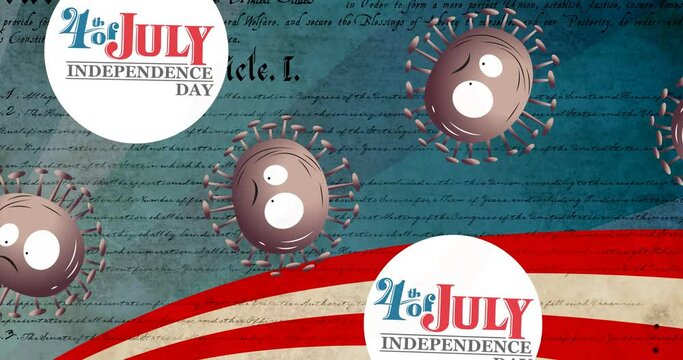 Animation of no entry sign over the 4th of july text and covid 19 cells
