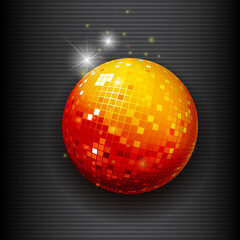 Orange Disco Party Ball on Dark Background 