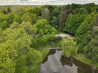 Park  in Lodz - green areas of Lodz city - top view