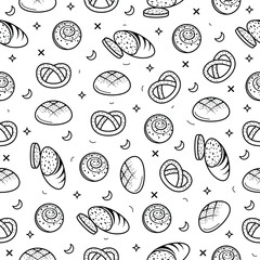 Abstract Seamless Pattern Doodle Collection Bread Bun Bakery Logo Vector Symbol Icon Design Style