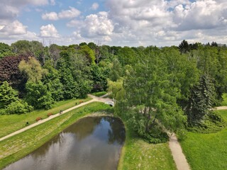 Fototapeta na wymiar Park in Lodz - green areas of Lodz city - top view