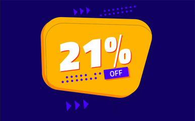 twenty one percent discount. purple banner with orange floating balloon for promotions and offers 