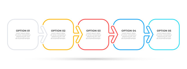 Business infographic template and thin line arrow concept with 5 steps, options or processes. Vector illustration.