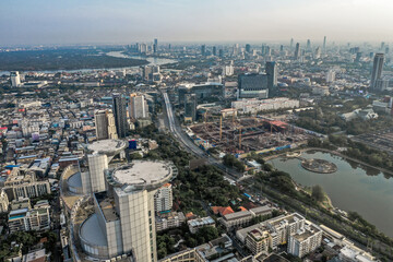 Fototapeta na wymiar Aerial view of Bangkok Asoke, Khlong Toey during covid lockdown, Thailand