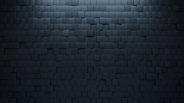 Polished, 3D Wall background with tiles. Square, tile Wallpaper with Black, Futuristic blocks. 3D Render
