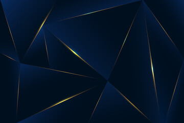 Abstract polygonal pattern luxury dark blue with and gold lighting lines. Luxury and elegant. You can use for cover brochure template, poster, banner web, print ad, etc. Vector illustration