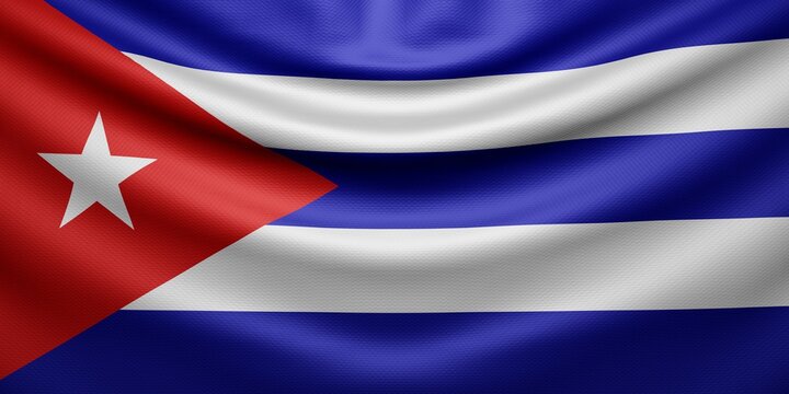 Hanging wavy national flag of Cuba with texture. 3d render.