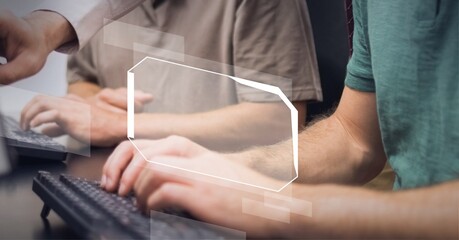 Composition of digital screens over people using computers