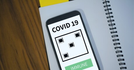 Composition of smartphone with covid 19 immune text