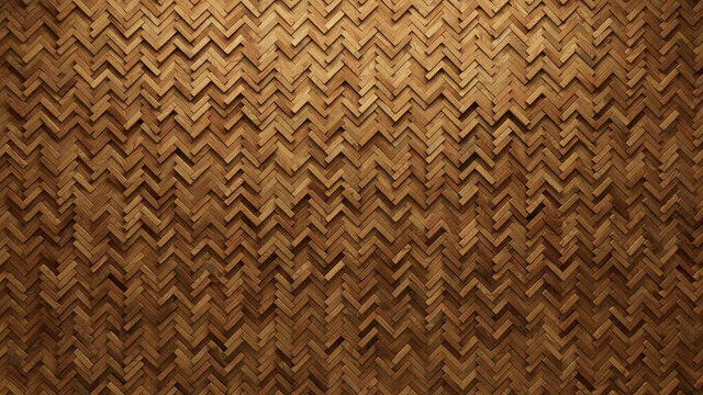 Wood, Timber Wall background with tiles. Natural, tile Wallpaper with 3D, Herringbone blocks. 3D Render