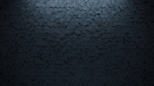 3D, Futuristic Wall background with tiles. Black, tile Wallpaper with Diamond Shaped, Polished blocks. 3D Render