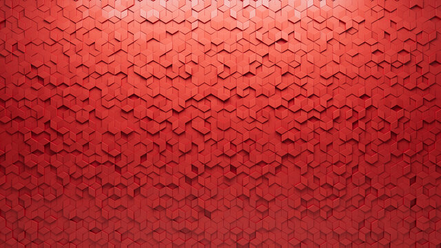 Polished, Red Wall background with tiles. Diamond Shaped, tile Wallpaper with 3D, Futuristic blocks. 3D Render
