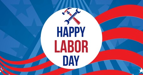 Composition of happy labor day text with american flag pattern