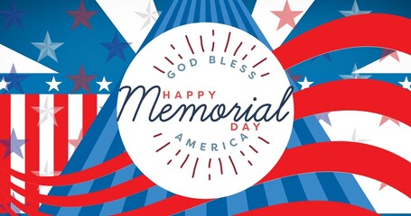 Composition of happy memorial day text with american flag pattern