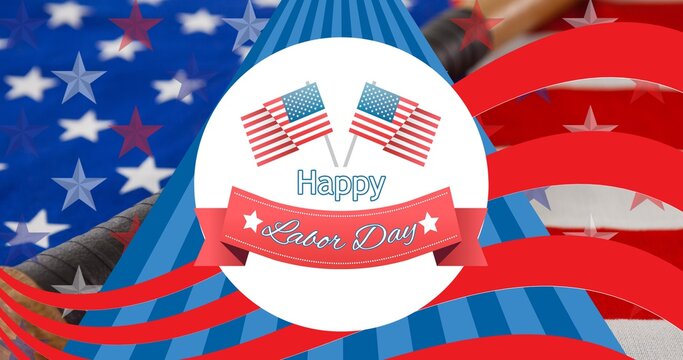 Composition of happy labor day text with american flag pattern