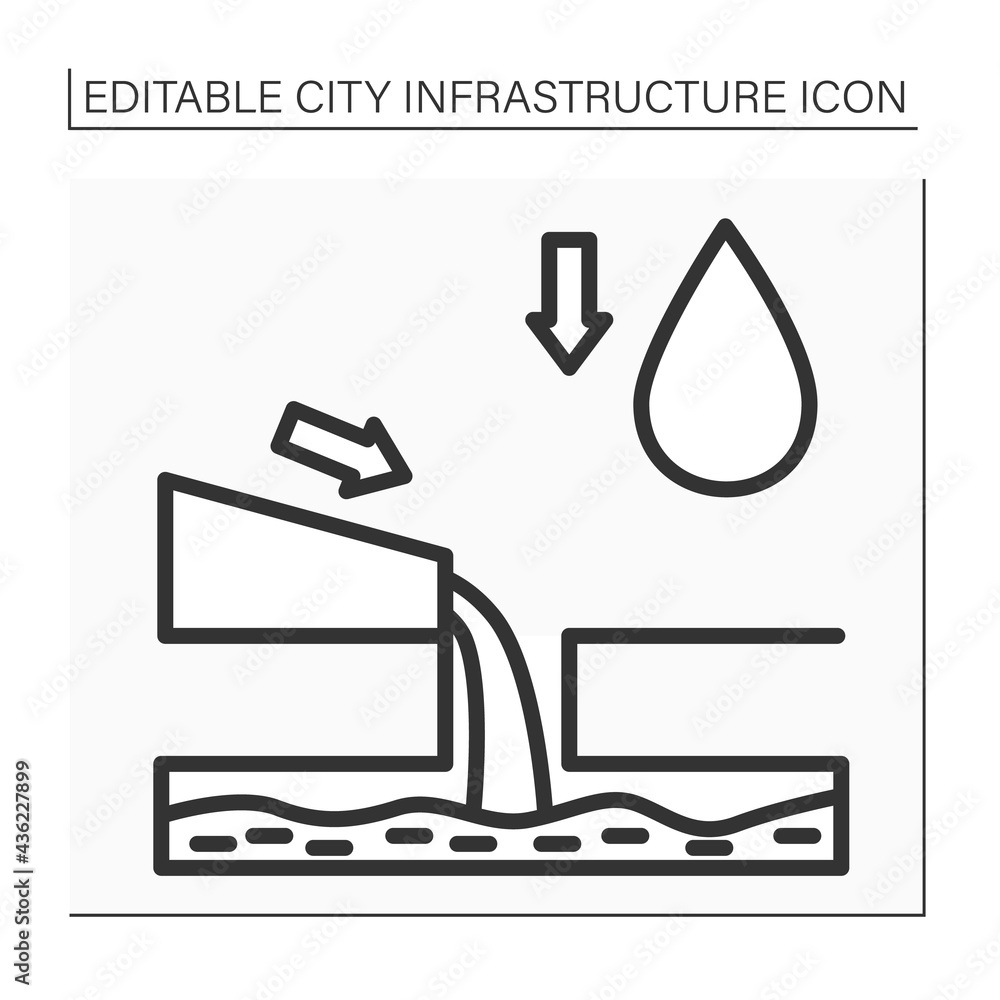 Poster drainage line icon. system to drain water on soil to improve production of crops. controls water lev