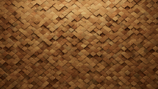Timber, Arabesque Wall background with tiles. Wood, tile Wallpaper with Natural, 3D blocks. 3D Render