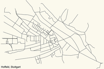 Black simple detailed street roads map on vintage beige background of the quarter Hoffeld of district Degerloch of Stuttgart, Germany