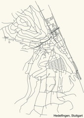Black simple detailed street roads map on vintage beige background of the quarter Hedelfingen of district Hedelfingen of Stuttgart, Germany