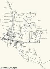 Black simple detailed street roads map on vintage beige background of the quarter Sternhäule of district Möhringen of Stuttgart, Germany