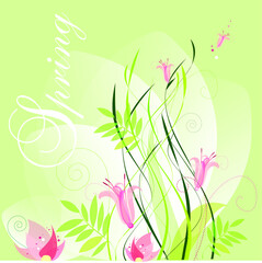 Fototapeta na wymiar Flower Background Card with beautiful leaves and flowers. Vector