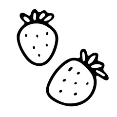 Doodle ripe strawberry. Outline berries with leaves isolated on white background. Hand-drawn fruit as a symbol of summer, healthy raw food, gardening, market. Fresh cute print. Vector illustration