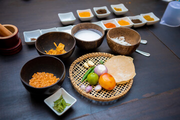A spread of Sri Lankan cooking ingredients