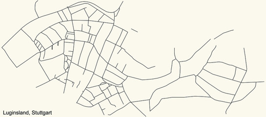 Black simple detailed street roads map on vintage beige background of the quarter Luginsland of district Untertürkheim of Stuttgart, Germany